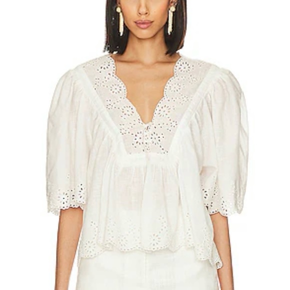 Free People Tops - Free People White Eyelet Peasant Blouse
